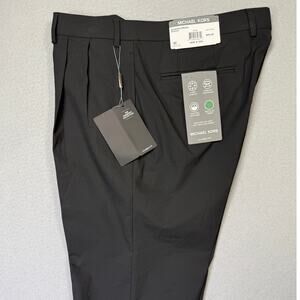 Michael Kors Men's Pleated Solid Classic Fit Pants Black 36x30 $95